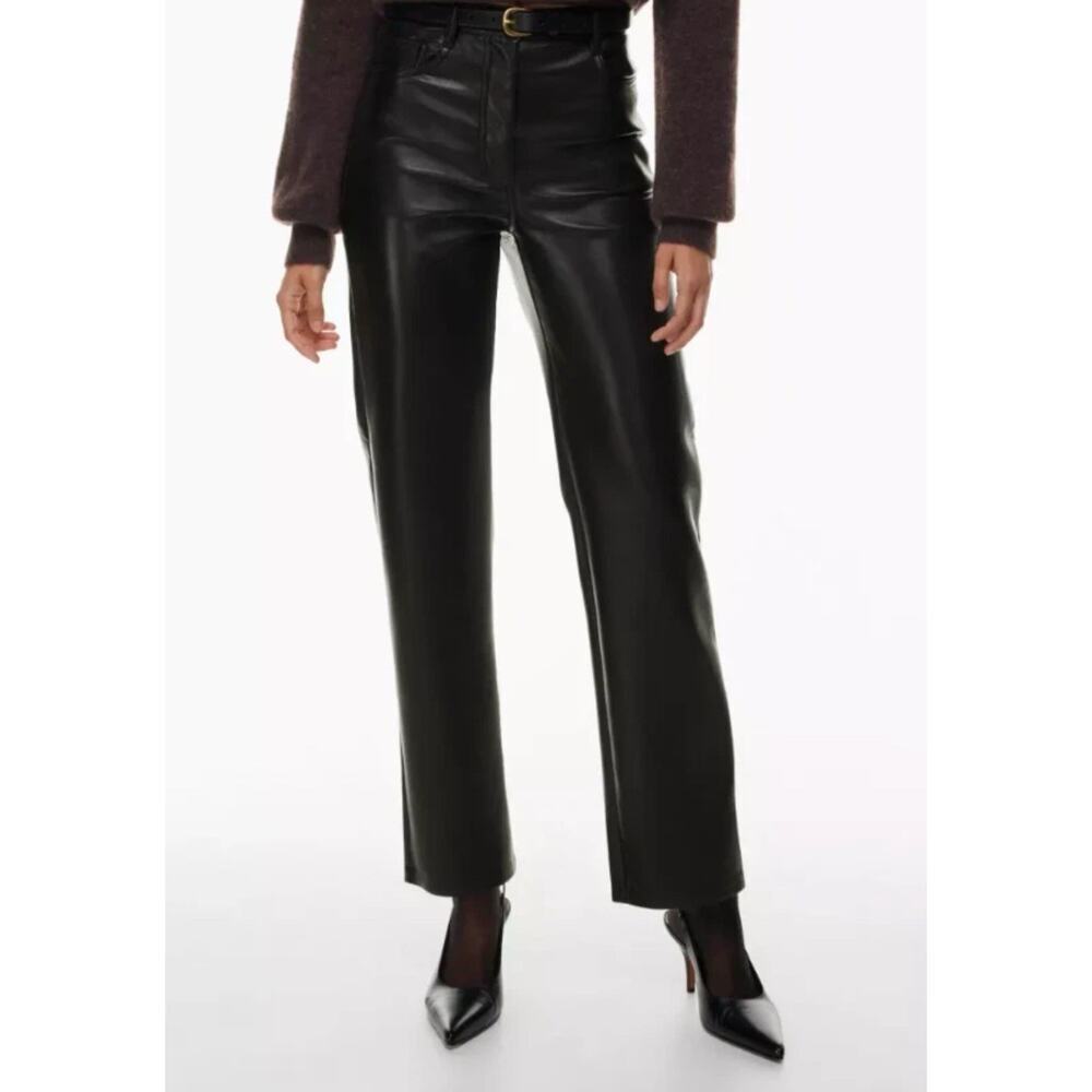 NWT Aritzia Wilfred Melina' Black Faux Leather High-Rise Straight Pant sz 2 065